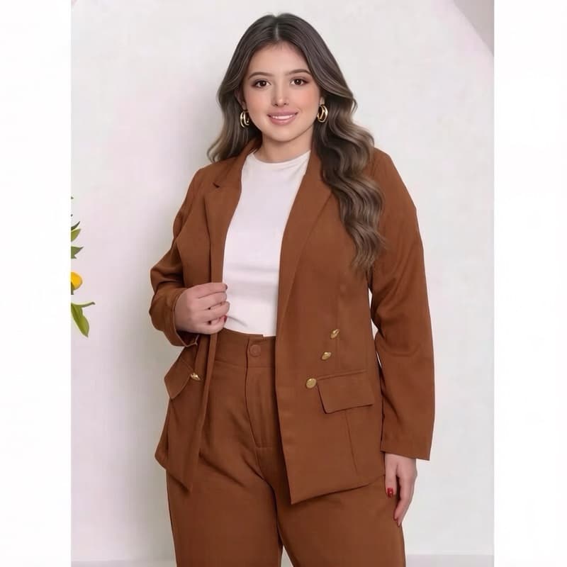 Blazer Feminino Alfaiataria plus + Calça Reta - Conjunto Completo