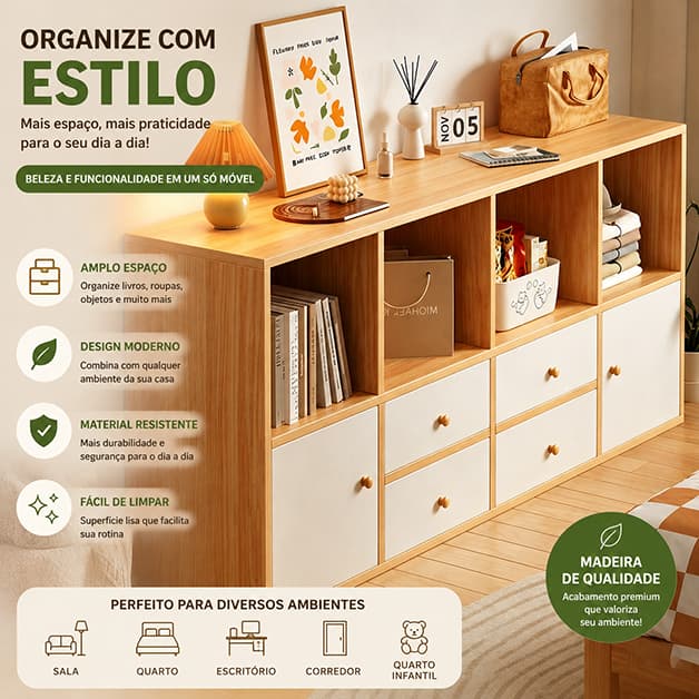 Estante de madeira com porta, estante para livros, armário baixo, piso, organizador de escritório doméstico, prateleiras