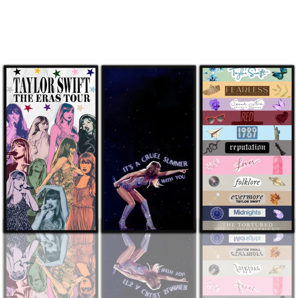 Kit Quadro Decorativo 3 Peças Taylor Swift Cantora Pop Álbuns The Eras Tour Personalizado Fã Sala