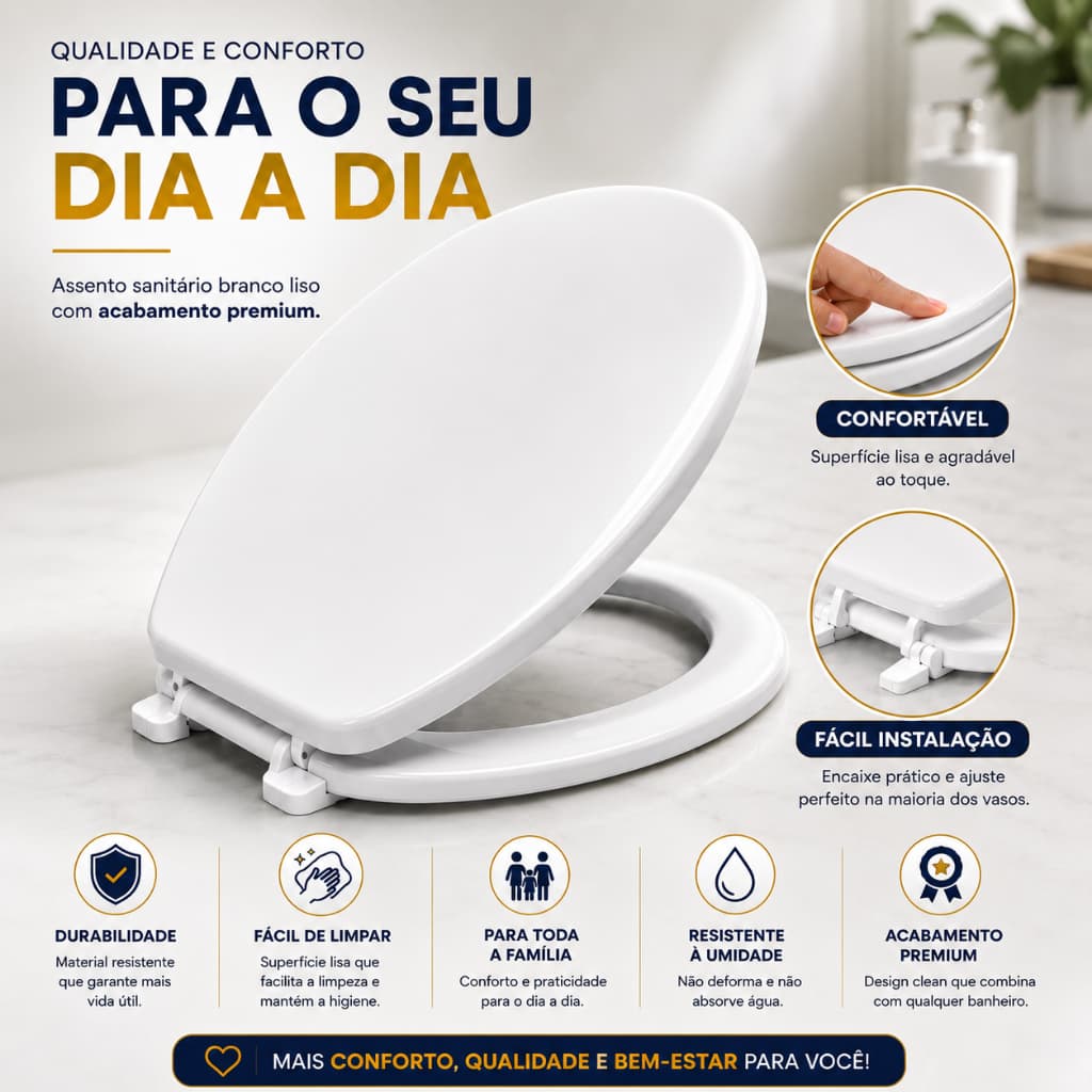 Assento Sanitário Almofadado Branco Universal Tampa Vaso Confortável Resistente