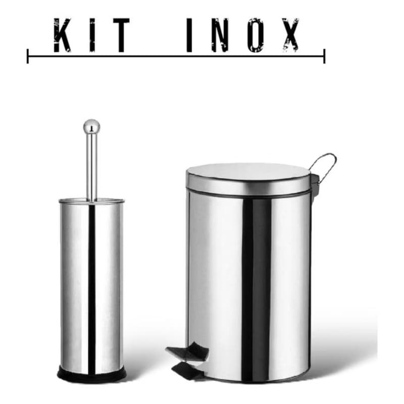 Kit Banheiro Lixeira Inox Com Pedal Tampa  3Litros 3L + Escova Sanitária Aço Inox Limpeza Higienização Vaso Privada