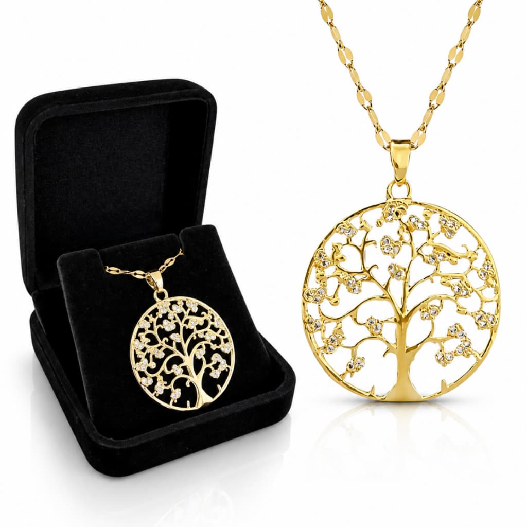 Colar Feminino Pingente Medalha Árvore Da Vida Dourado