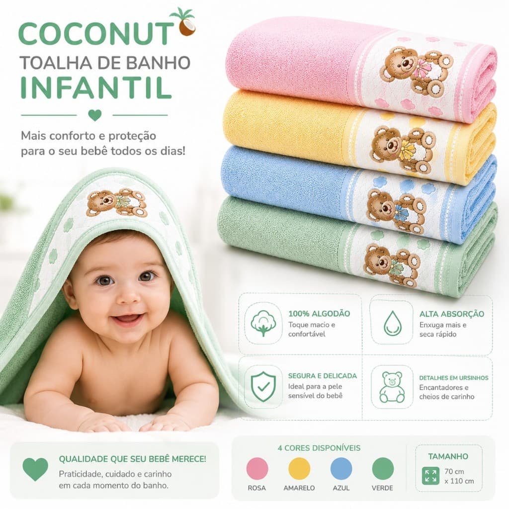 Toalha de Banho Infantil Para Bordar 100% Algodão