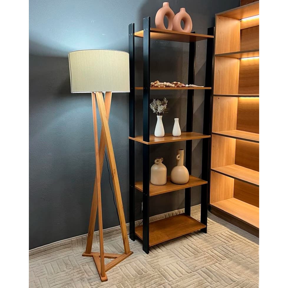 Estante Armario Organizador Livreiro Sapateira Estilo Industrial MDP Prateleira Sala Cozinha Decoração Preto/Nature