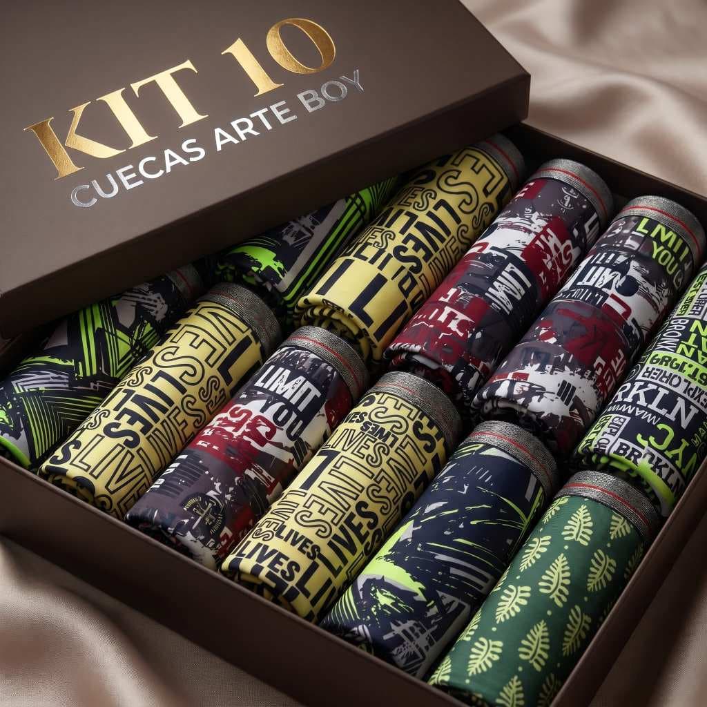 Kit 10 Cuecas Boxer Arte Boy Estampadas Microfibra Premium Conforto Masculino