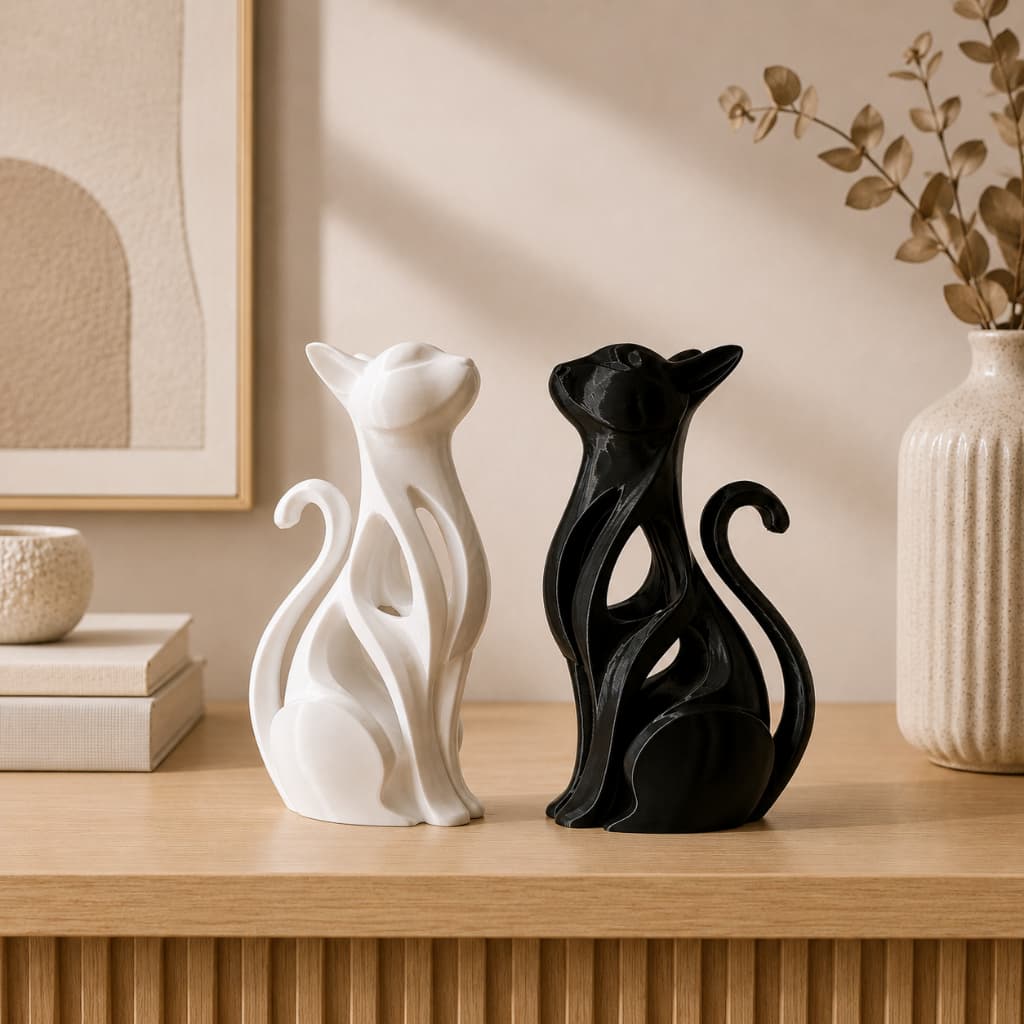 Escultura Decorativa Gato Abstrato | Enfeite Moderno para Sala, Casa e Escritório