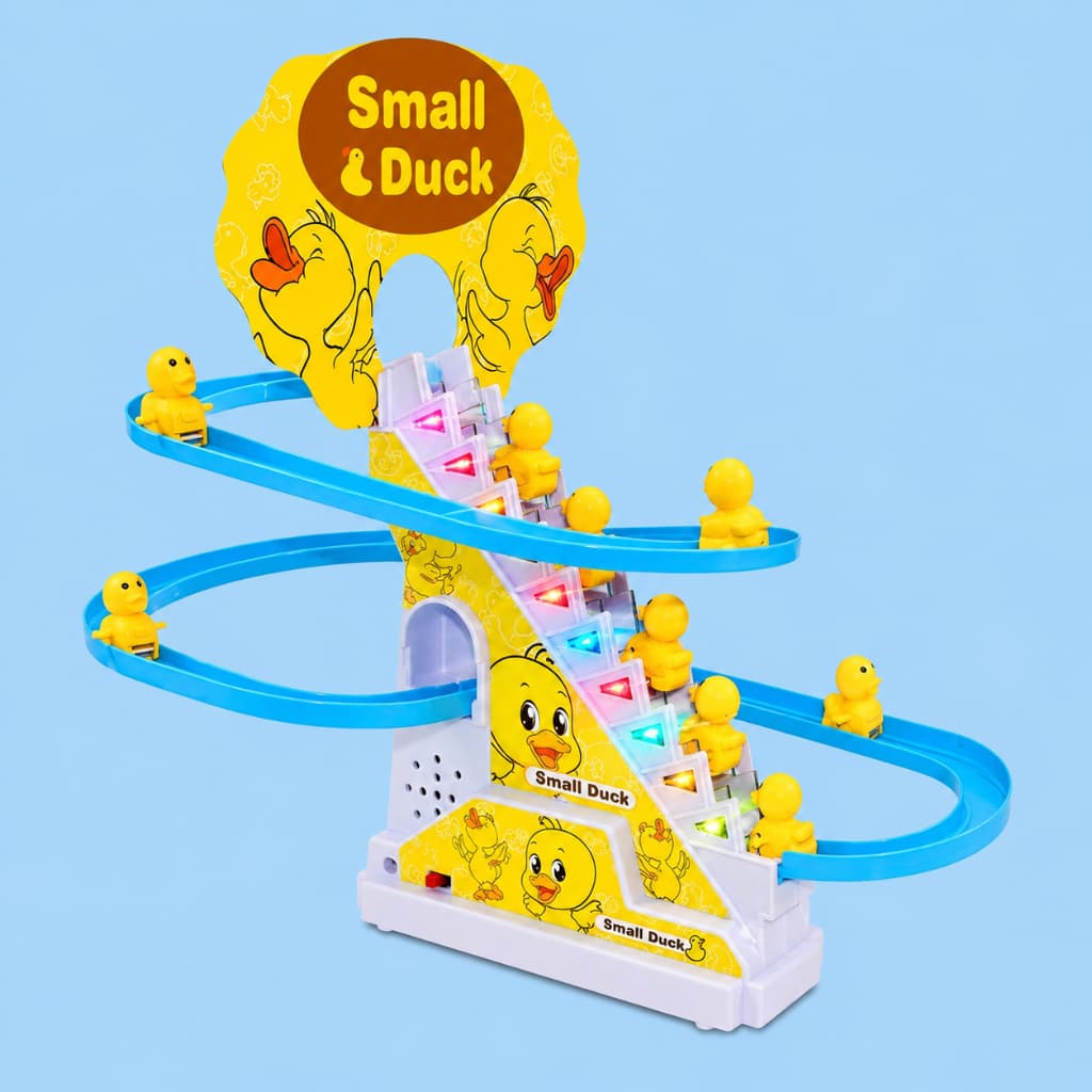 Brinquedo Pista de Patinho Infantil Criança Musical com Som e Led Escada Tobogã