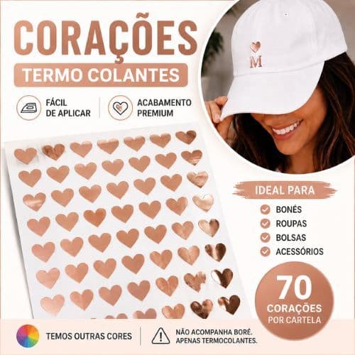 Cartela Corações Termocolantes 1,5cm Várias Cores Personalização Luxo Boné Bolsa Necessaire Roupas