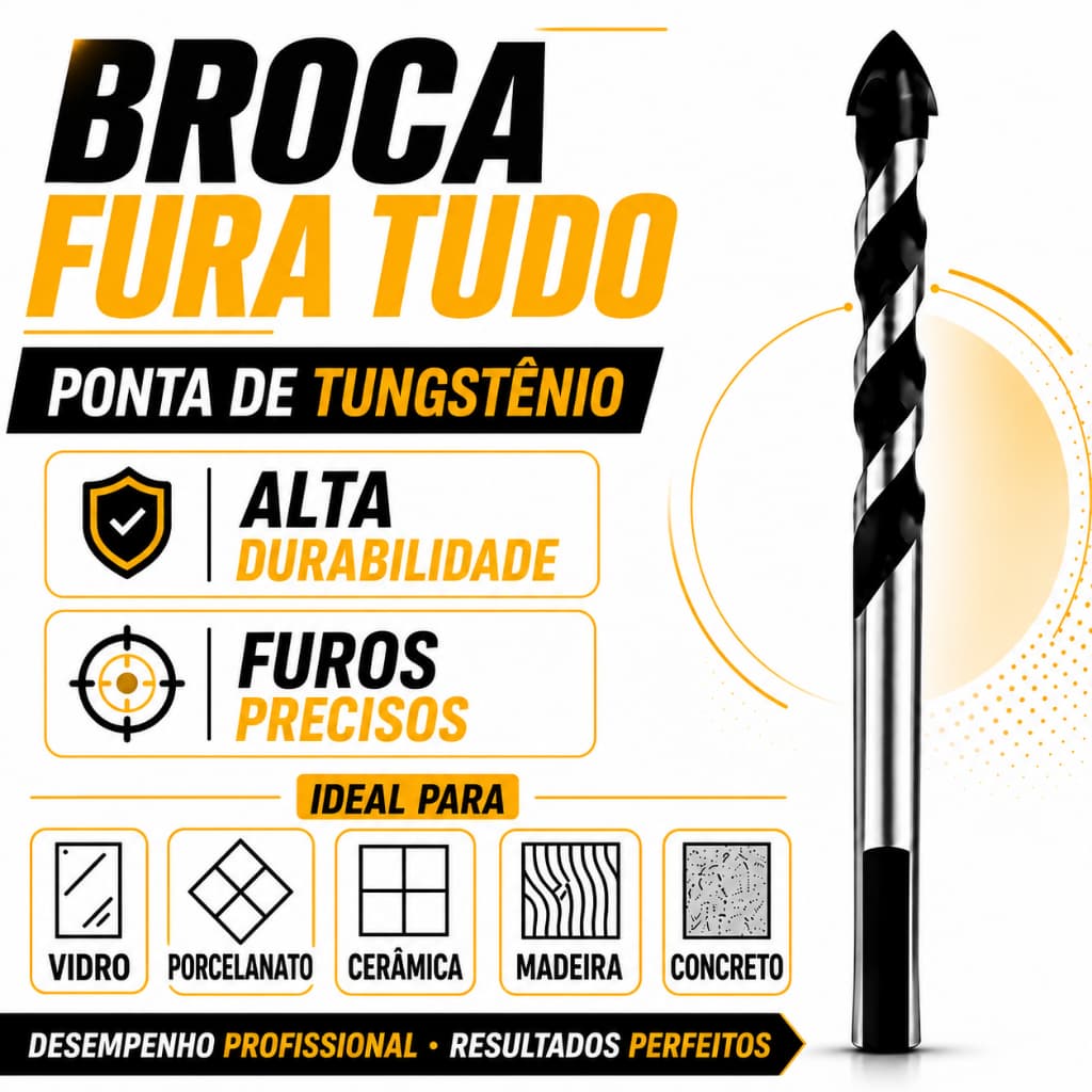 Broca Fura Tudo Multiuso Furadeira Parafusadeira Concreto Madeira Ferro Aço Porcelanato Vidro 4mm 5mm 6mm 8mm 10mm 12mm