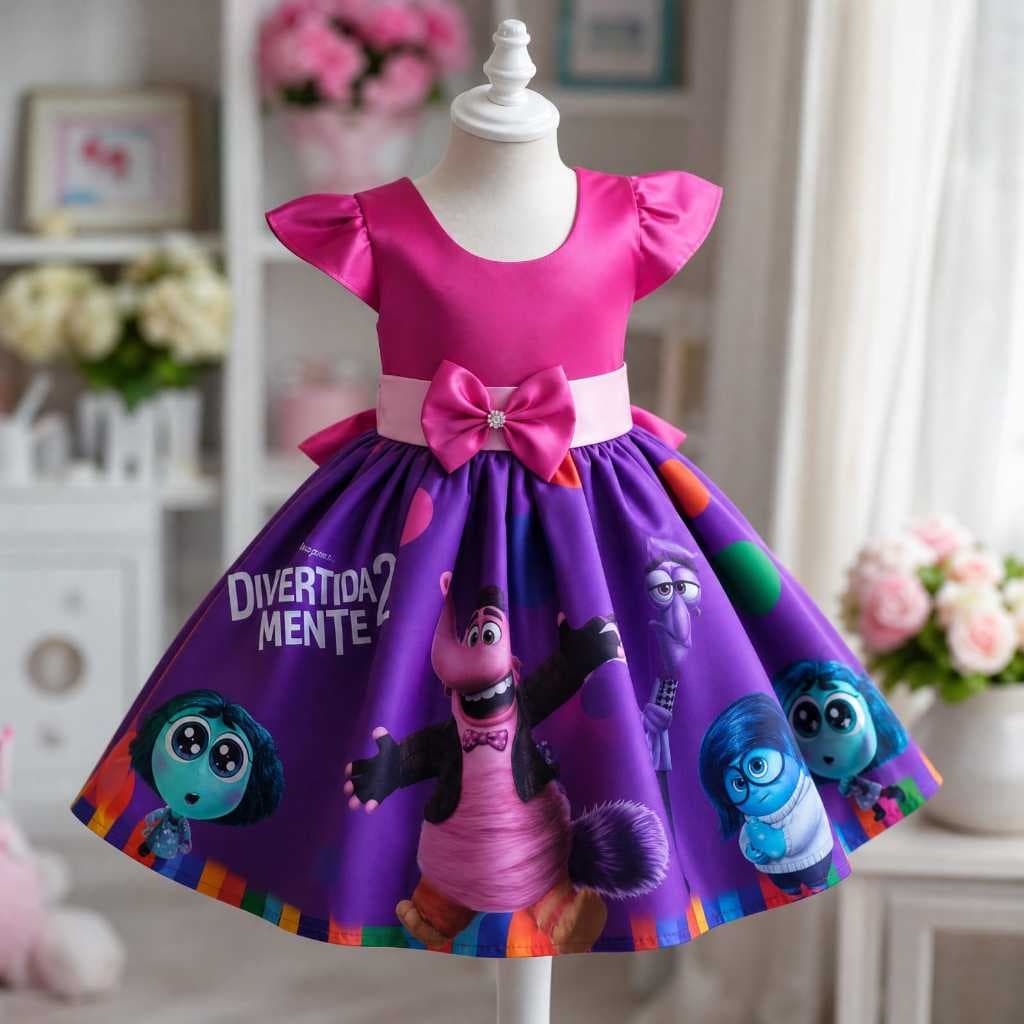 Vestido Menina Infantil Simples Temático Divertidamente (ac)
