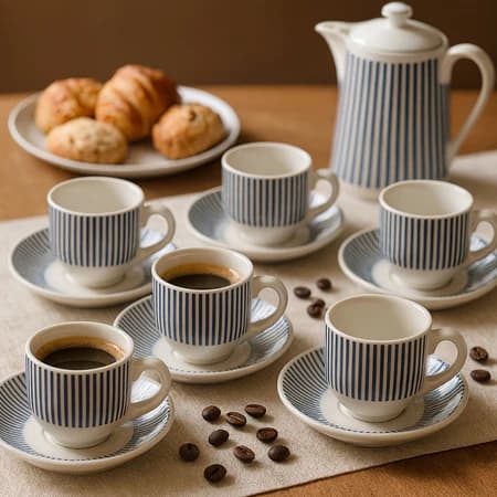 Jogo de Xícara Porcelana de Café 12 Peças (6 Xícara + 6 Pires) Acqua 90ml - Hauskraft