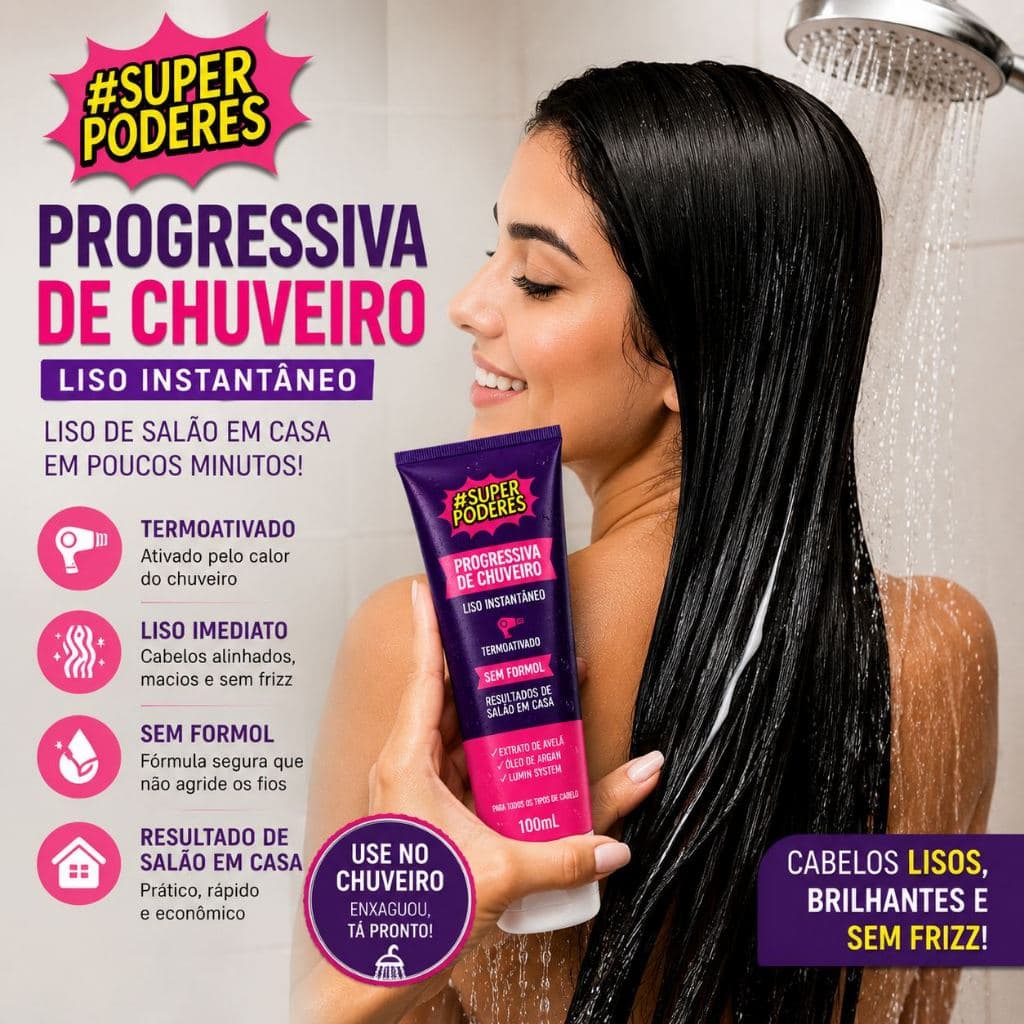 kit 2 Progressiva Sem Formol de Chuveiro Super Poderes Liso Instantâneo 100ml