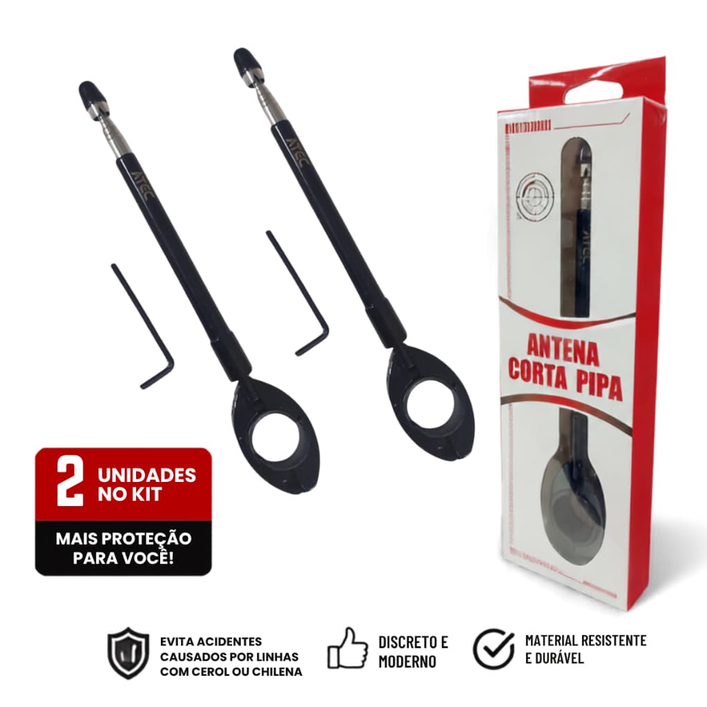 Kit Antena Corta Pipa Guidão Moto Retrátil 6 Estágios Inox 60cm 2 unidades