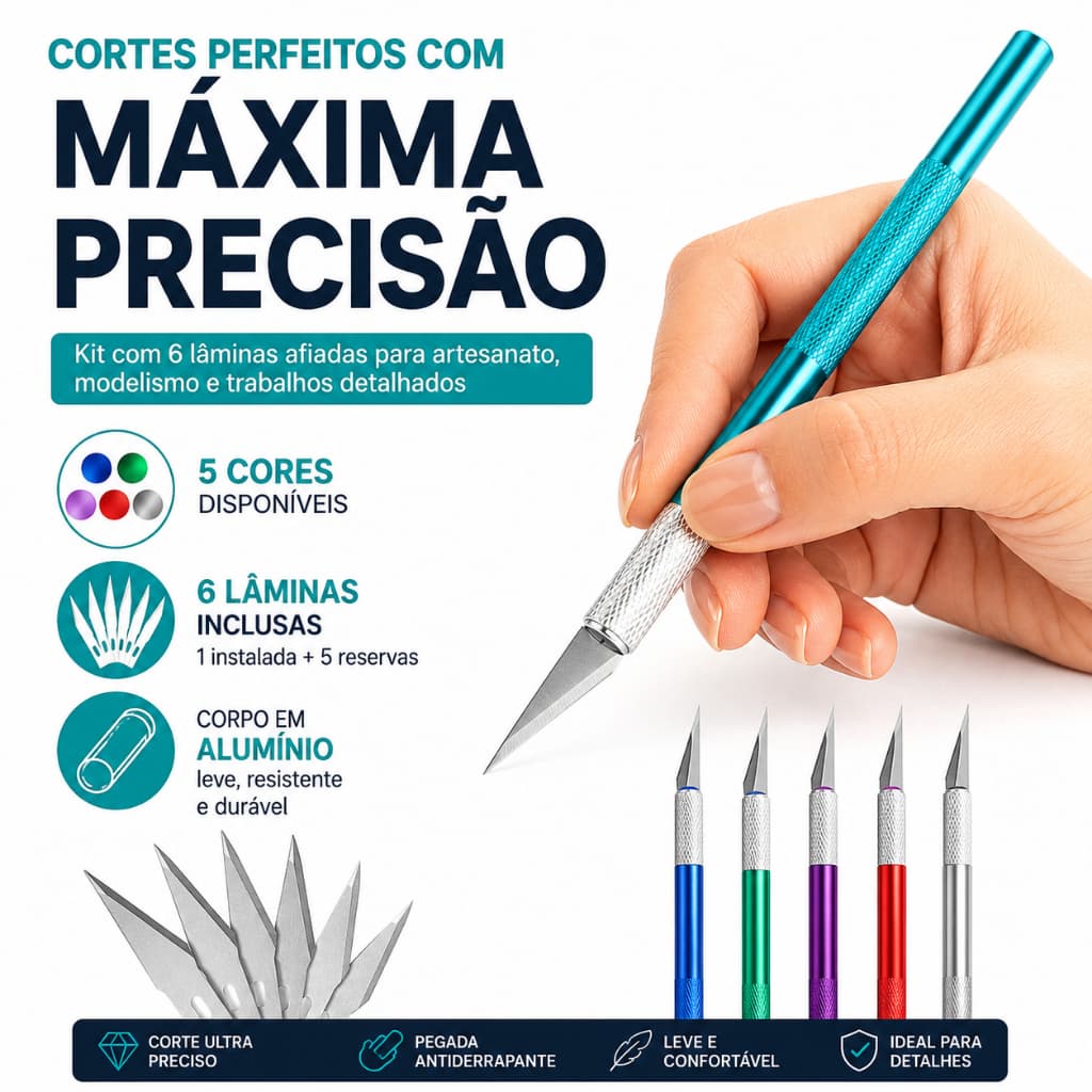 Estilete De Precisão em Alumínio Com 6 Lâminas - Várias Cores - Chai