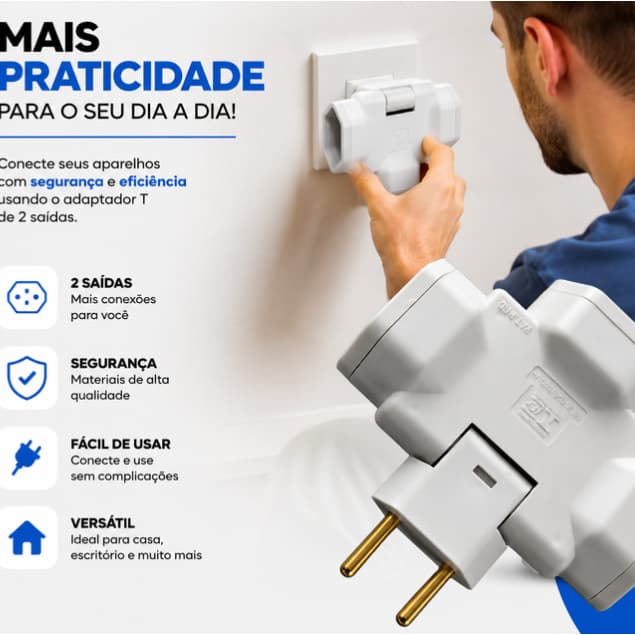 Adaptador T Benjamin ARTICULADO 3 Saídas 10 Amperes tomada plug triplo tripla plugue 10A Universal