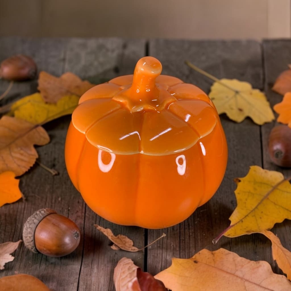 Abóbora Média 800mL Porta Doces e Biscoitos Mantimentos Condimentos Feita de Cerâmica Com Tampa Laranja