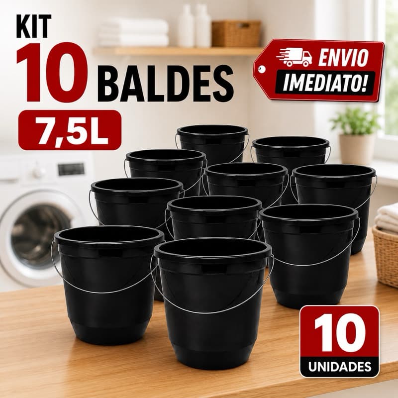 Kit 10 Baldes 7,5 Litros Premium Reforçado Limpeza Multiuso