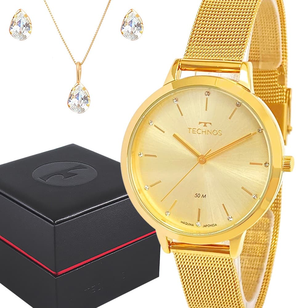 Relógio Feminino Technos Dourado Prova Dágua Top Original