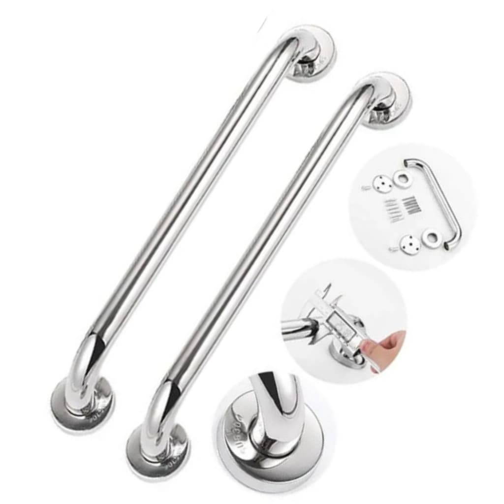2x Alça 60cm Para Banheiro Barra De Apoio Idoso Aço Inox Prateado