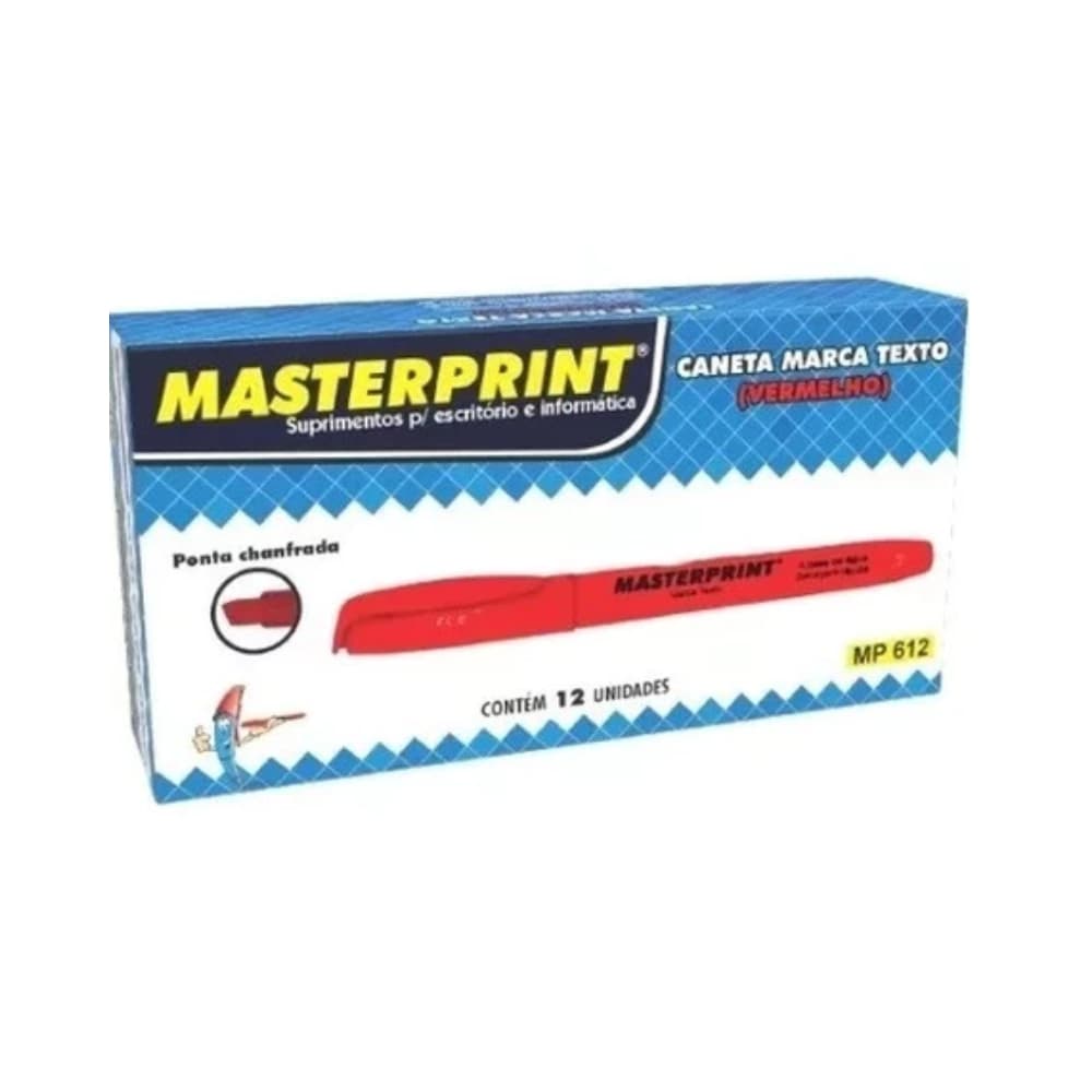 Caneta Marca Texto Vermelho Caixa com 12 Unidades - MP612 Masterprint