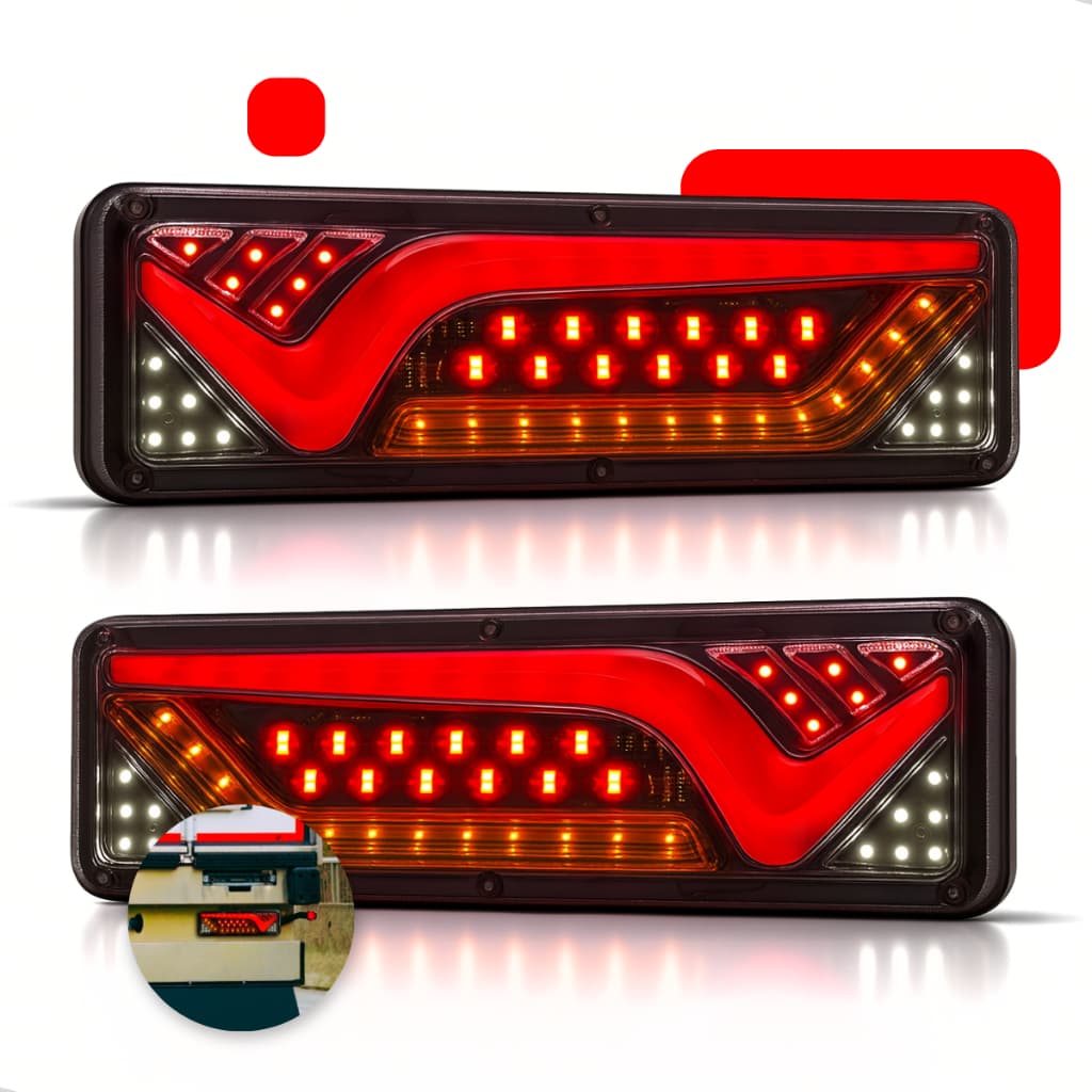 Par Lanterna Traseira Led Sequencial Caminhão Hr 1113 1618 Sinaleira Carretinha F4000 12v / 24v Baú Truck Tanque Modelo