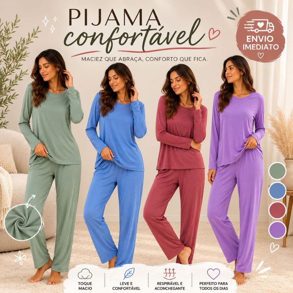 Pijama Longo Malha Estampado Pijama de Inverno Feminino Conjunto Feminino Roupa de Dormir