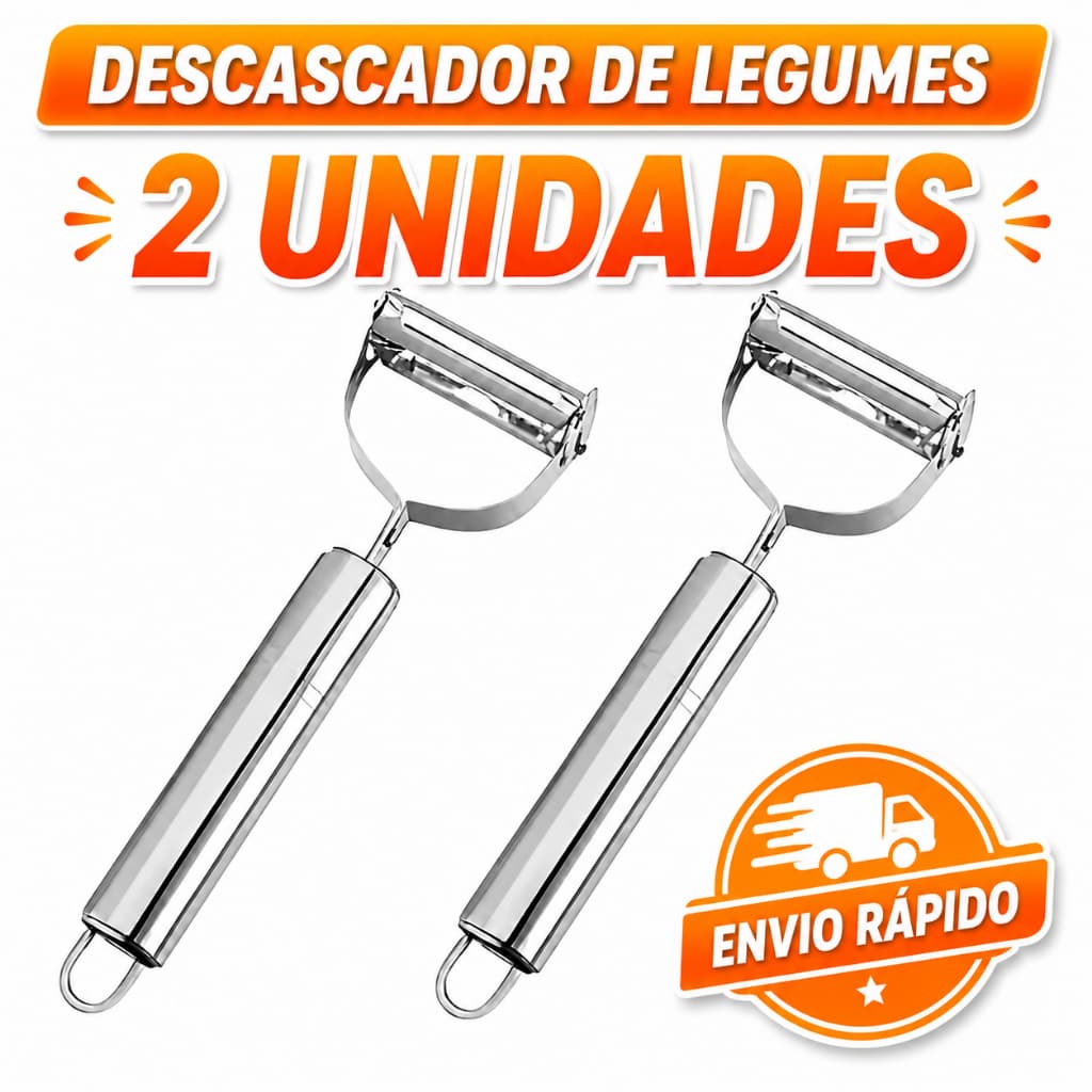 Kit 2 Unidades Descascador de Legumes Fatias Finas Sem Desperdício Prático Aço Inox