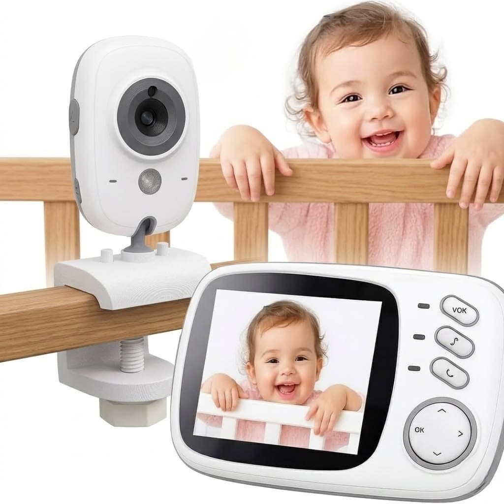 Babá Eletrônica Com Suporte para Berço Câmera para Bebês com Tela de 3.2" Visão Noturna 10M Infravermelha Temperatura
