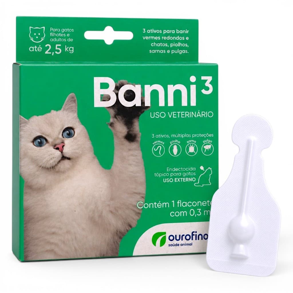 Antipulgas Banni 3 Gatos Até 2,5kg Ourofino 0,3ml 1 Pipeta V= SET/2026