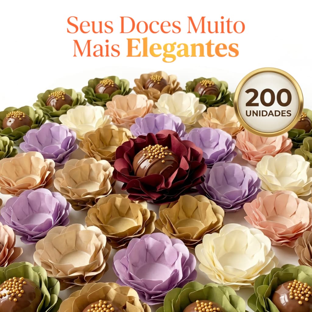 Kit 200 Forminhas de Doces Finos Flor Luxo – Cores Variadas