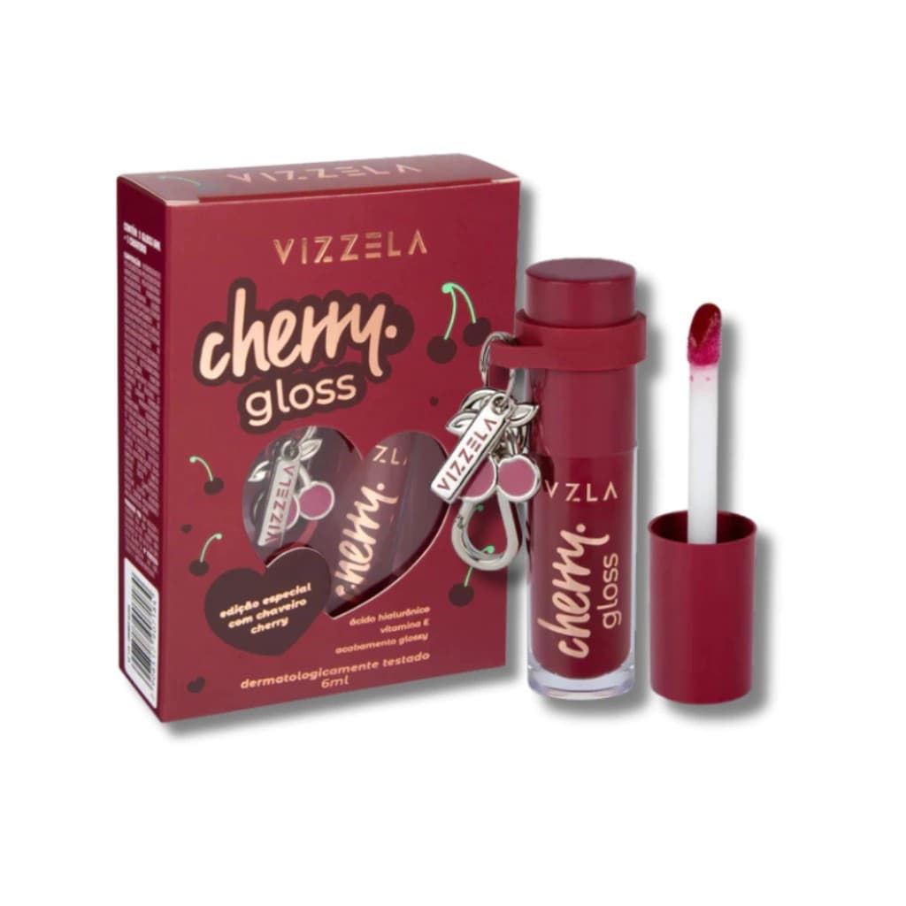 Gloss Labial Cherry Vizzela Brilho Intenso Efeito Espelhado
