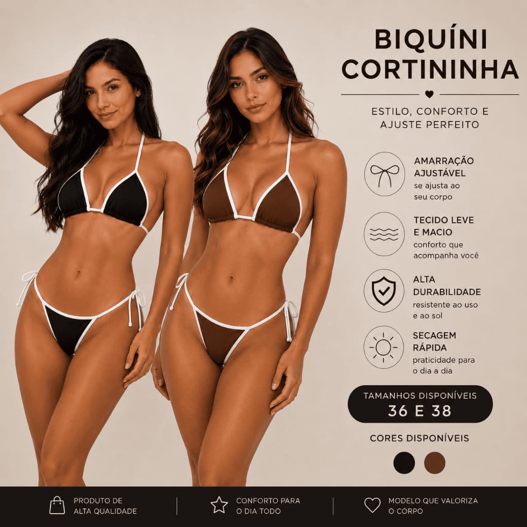 Biquini Cortininha Canelado Anarruga Forrado