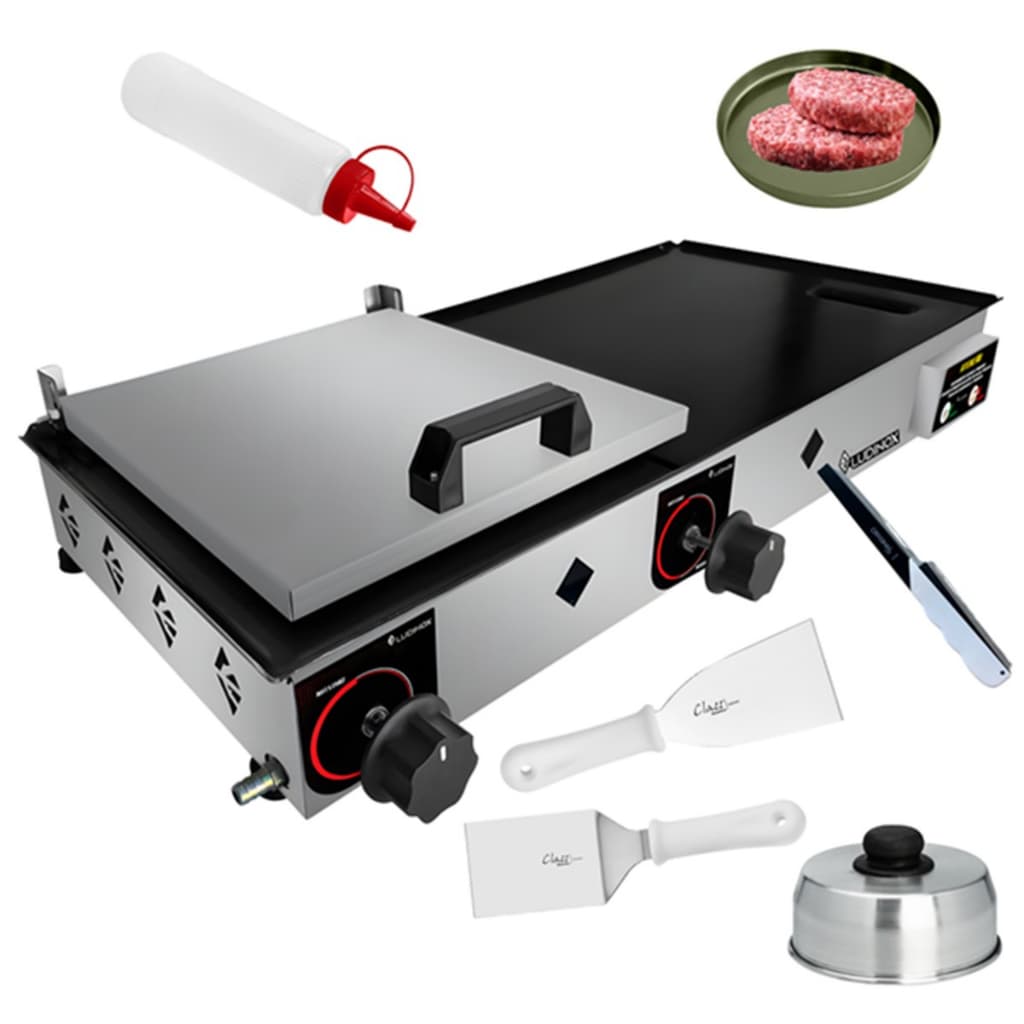 Chapeira Com Prensa Semi Profissional Inox 70x30 + Kit P/ Lanches 6 Acessórios A Gás