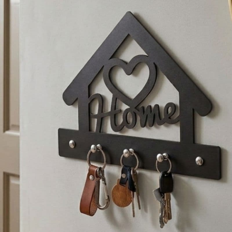 Porta Chaves Decorativo Para Parede Em MDF com 05 Ganchos