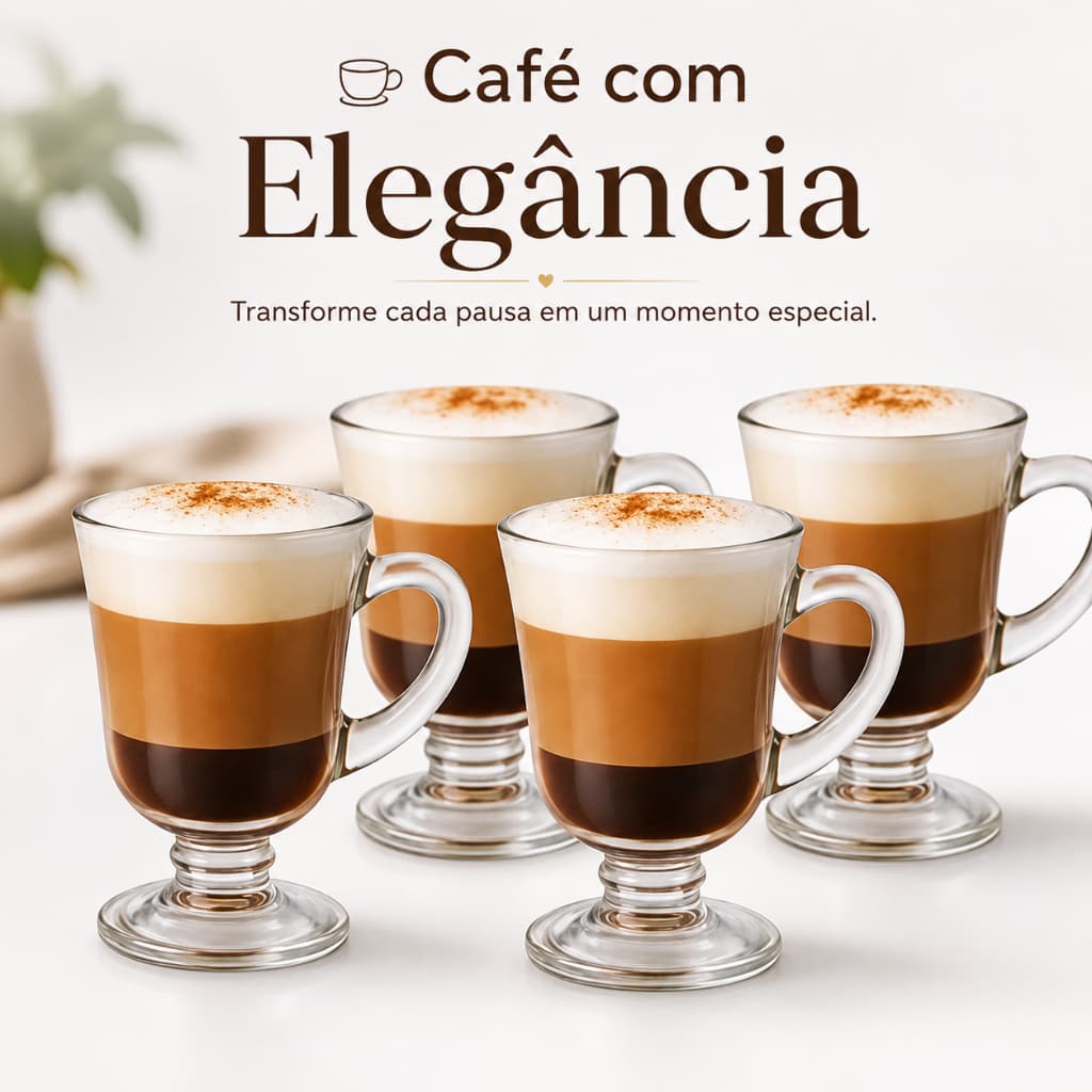 Kit 4 Canecas de Vidro para Cappuccino 120ml | Elegantes, Resistentes e Seguras