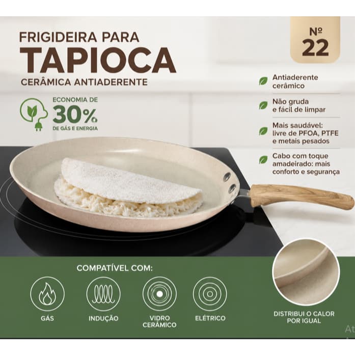Frigideira Para Tapioca Cerâmica Antiaderente Fogão De Indução Vanilla Tuut Tapioqueira