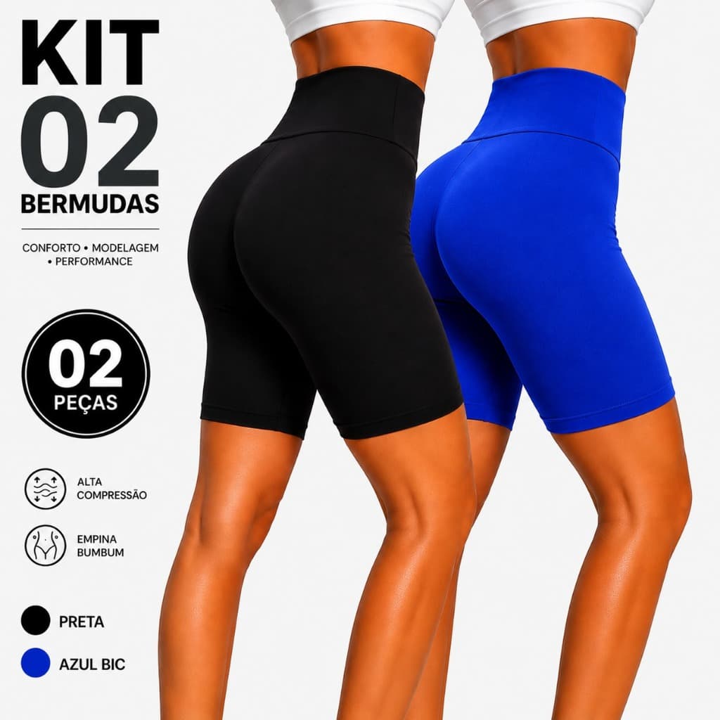 Kit 02 Bermuda Legging Feminina Cós Alto Suplex do P ao G3 Shorts Academia Corrida Plus Size Curve