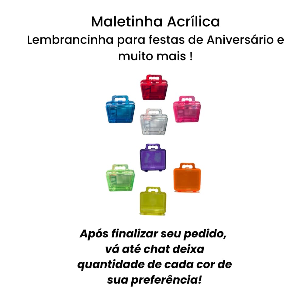 Maletinha Acrílica com 50 unidades para Lembrancinha para festas de Aniversário e Muito Mais