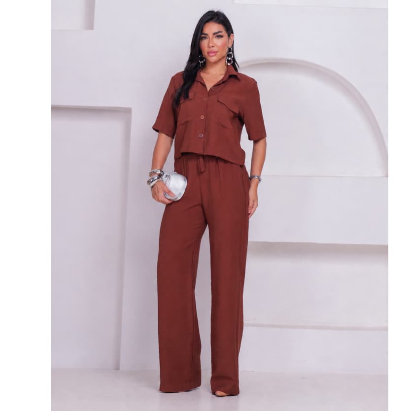 Conjunto Feminino Calça e Camisa Social Manga Longa Elegante Casual Trabalho Moda Feminina