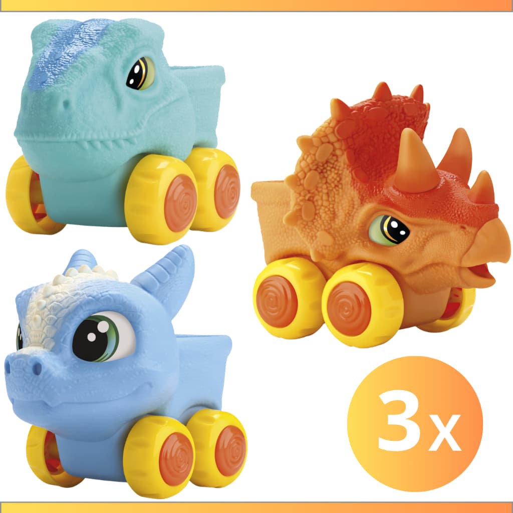 Kit 3 Carrinhos Dinossauros Vinil Para Bebes - Coleção Truck Répteis Em Vinil