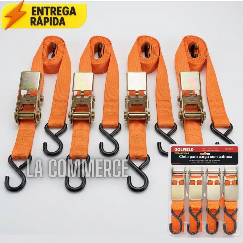 Kit 4 Cinta Catracas Cinta Para Amarrar Prender Carga Com Catraca Amarração Caminhão 5m x 25mm