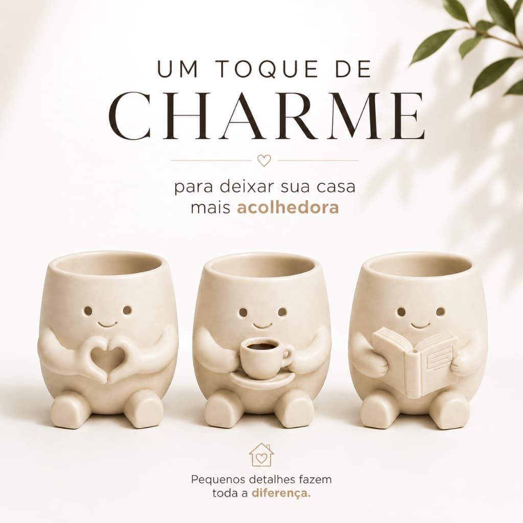 Kit 3 Vasos Vasinhos Decorativos para Suculentas Cactos Mini Vasos Decoração Casa Sala Escritório