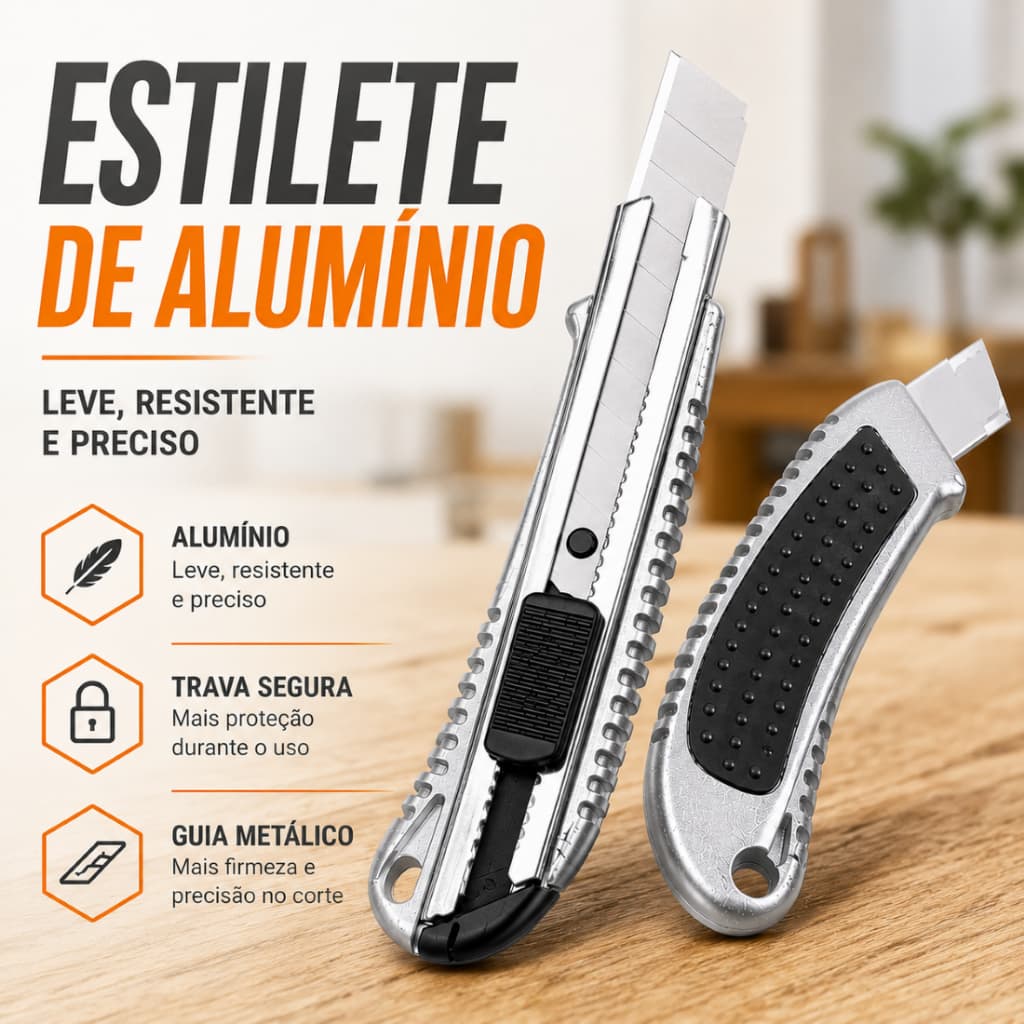 Estilete de Alumínio 18mm Disflex com Kit Lâmina 10un Profissional Reforçado