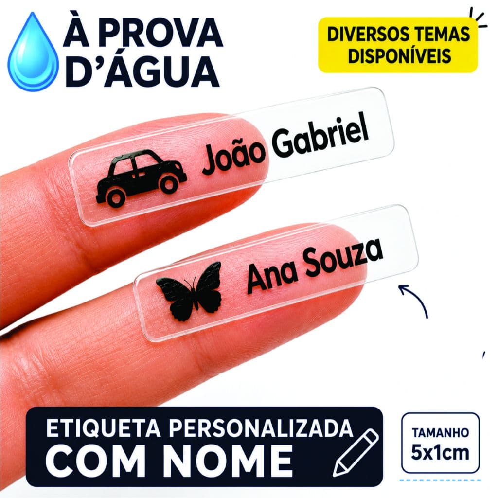 Etiqueta escolar  Personalizada LAVÁVEL  TRANSPARENTE  5x1cm  Adesivo Material Creche escola a prova dágua