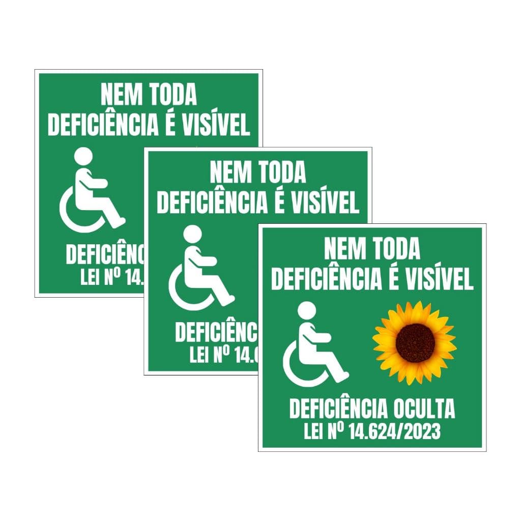 Kit 3 Adesivo Vinil Autismo Autista Deficiencia Oculta Estacionamento 12x12cm Lei