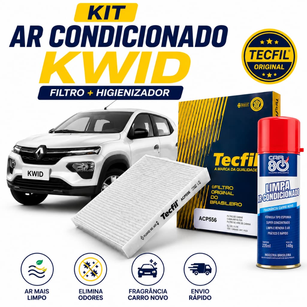 Kit Filtro Cabine Tecfil ACP556 + Limpa Ar Condicionado Car80 Renault Kwid