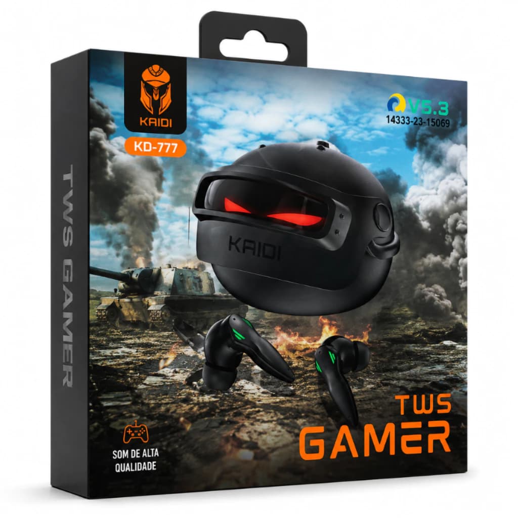 Fone de ouvido sem fio Bluetooth TWS 5.3 com redução de ruído e graves fortes para jogos KAIDI KD777