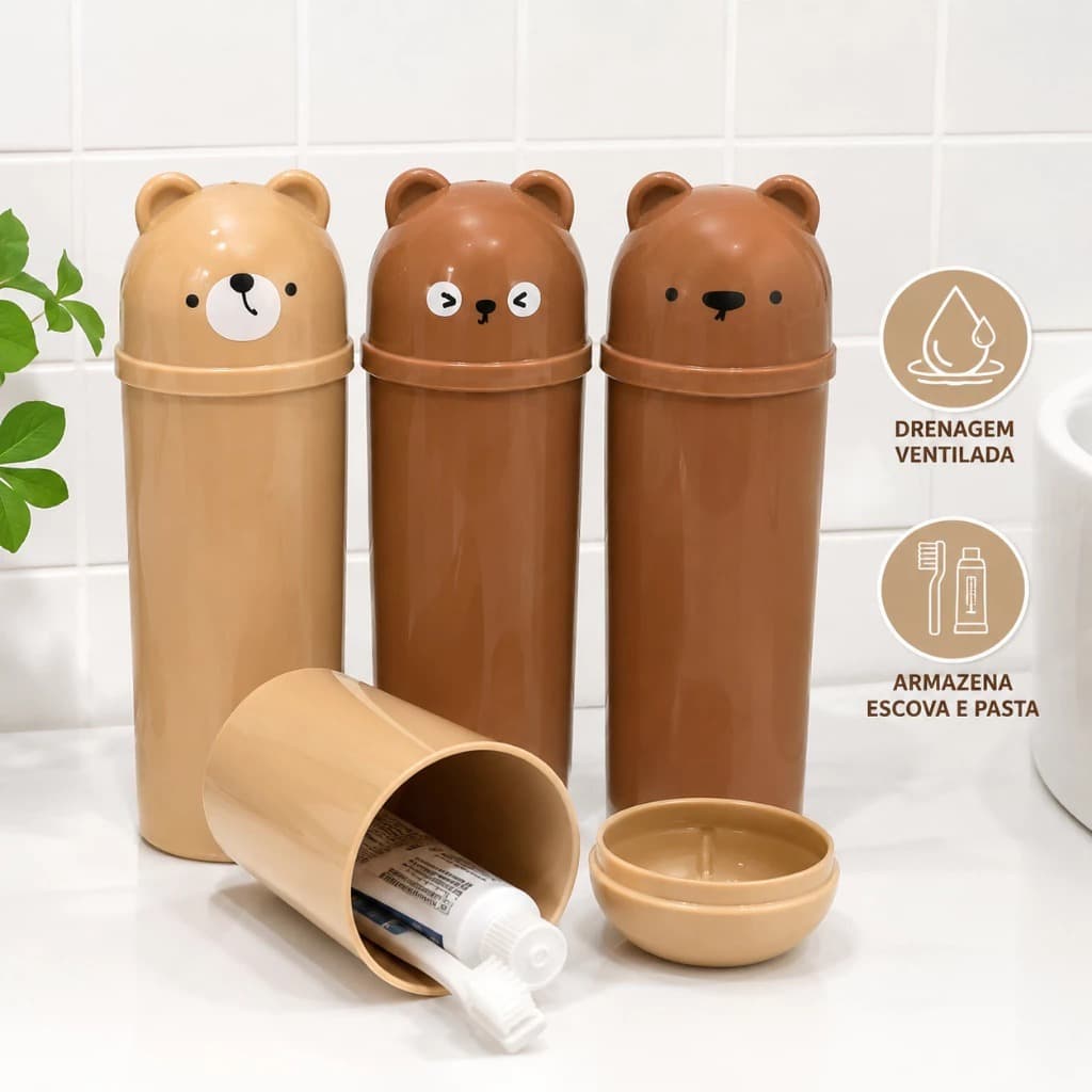 Porta Escova De Dentes Infantil De Urso Para Crianças Viagem Higiene