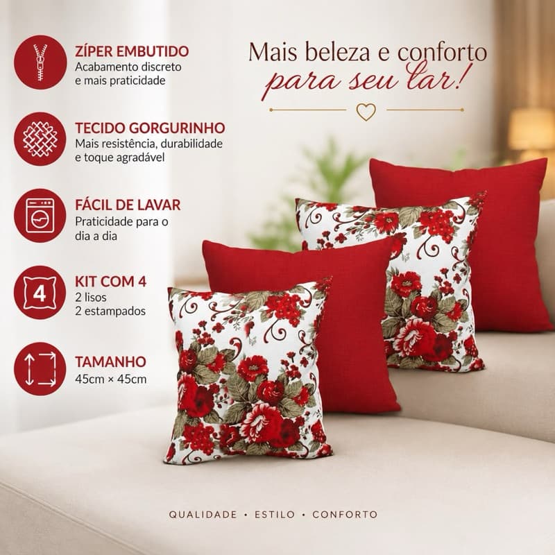 4 Capas de Almofada Gorgurinho com Zíper Invisível – Acabamento Premium