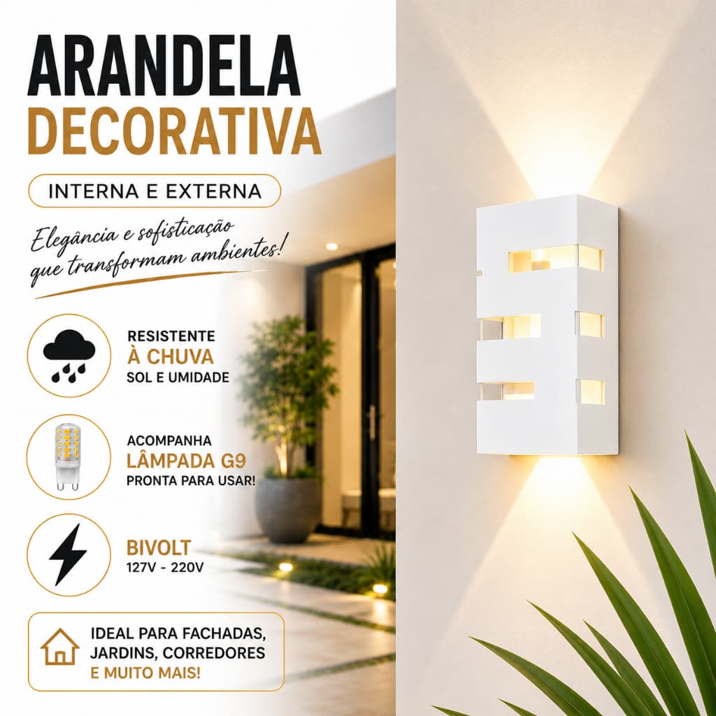 Arandela Decorativa Parede Interna Externa Bivolt Resistente Chuva Acompanha Lâmpada G9